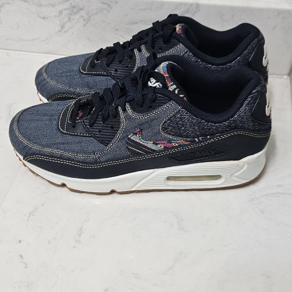 Nike Air Max Afro 90 Punk Navy Denim  with Multicolor Pattern Swoosh.